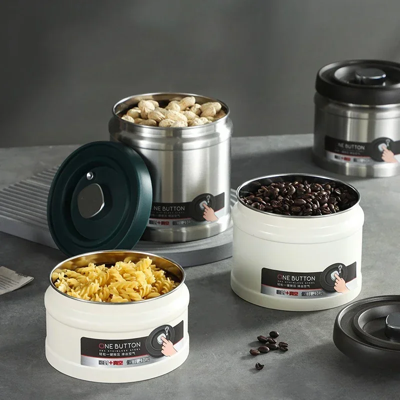 304 Stainless Steel Vacuum Preservation Jar Coffee Bean Grain Sealed Storage Tank Press Type Vacuum Extraction Kitchen Gadget 3