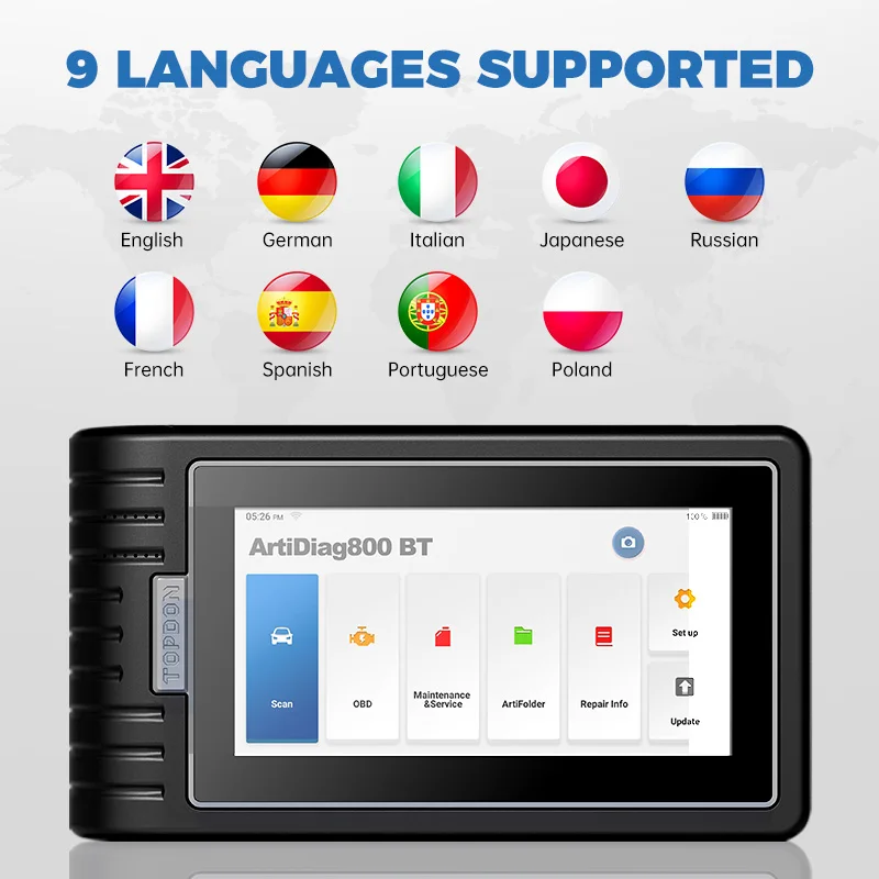 TOPDON Artidiag800 BT OBD2 전문 자동차 진단 도구 자동차 스캐너 모든 시스템 스캔 도구 평생 무료 업그레이드 ECU, 차량 점검 진단 도구 스캐너