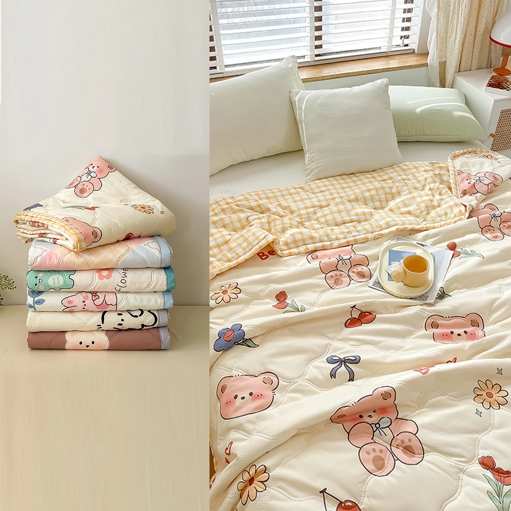 Summer Quilt Summer Quilt Set YanYangTian Summer Comforter Quilt Air Conditioning Quilt Bed cover Sheet Quilted Cute Blanket double single bed