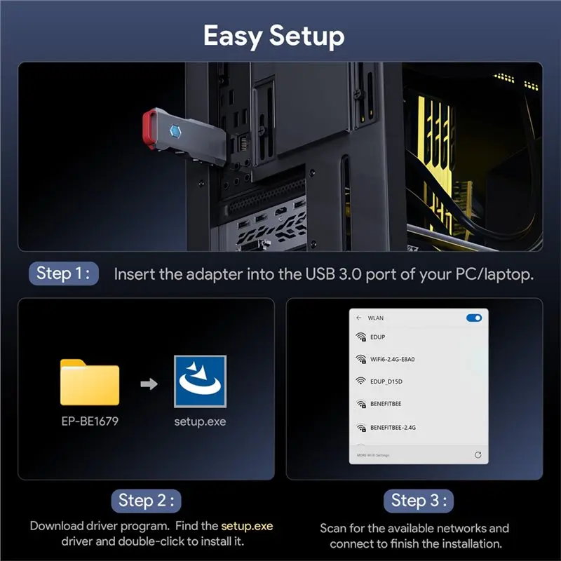 ABDW-Wifi 7 USB 어댑터 6500Mbps 트라이 밴드 2.4G 5G 6Ghz 무선 네트워크 카드 MLO 4K-QAM 160Mhz Windows 11 Linux PC용