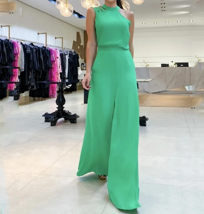 Jumpsuit Women Summer Fashion Irregular Hollow Out Solid Color Casual Round Neck Sleeveless Daily Wide Leg Jumpsuit Streetwear