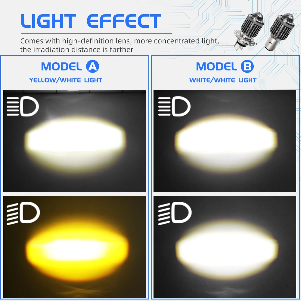 HL H4 LED 오토바이 헤드라이트 전구 H6 P15D CSP LED 렌즈 백색 황색 하이 로우 빔 스포트라이트 오토바이 스쿠터 오프로드용 12V