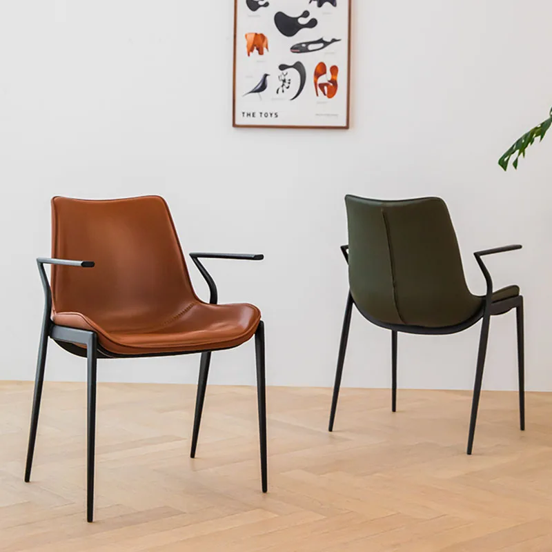 

Leather Backrest Dining Chairs Nordic Italian Kitchen Balcony Chairs Apartamento Makeup Tables Chaises Salle Manger Furniture