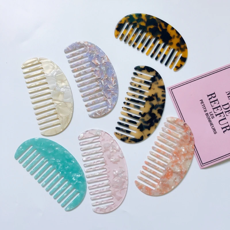 Hairdressing Brush Hair Tools Wide Tooth Pocket Hair Comb Marble Leopard Pattern Acetate Anti-static Comb