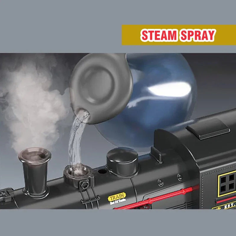 Vintage Steam Train Classical Battery Operate Electric Railway Train Locomotive Water Spray Train Toys with Light Sound