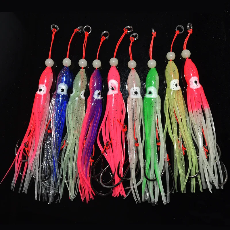 

5pcs/pack Soft Squid 12cm 5.5g Silicon Gel Skirt Tentacle 15# Double Assist Hook Lure Hook Rig Fishing Tackle Saltwater Fishing