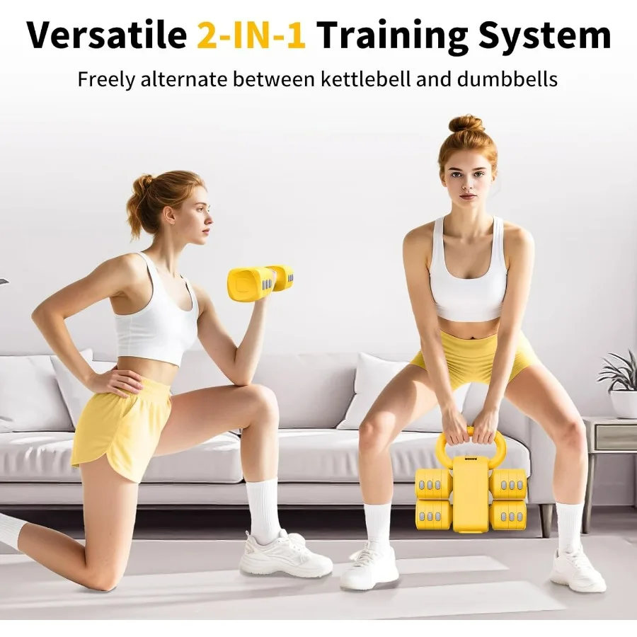 2-in-1 Adjustable Dumbbells Set, 4 Levels Weight Dumbbells Set for Women Men, Each 2.2/3.3/4.4/5.5lb Hand Weights with Kettlebel