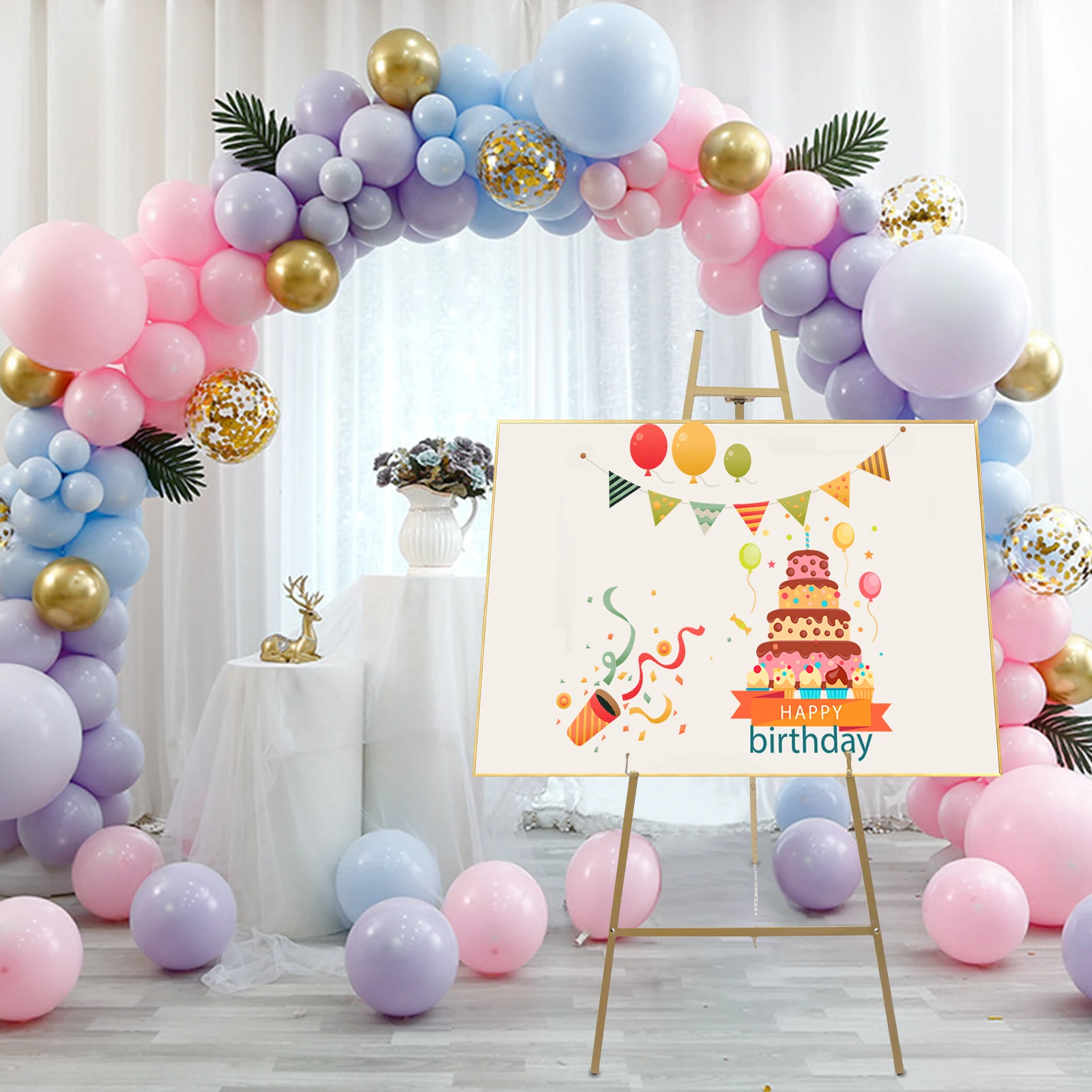 

2PCS Wedding Welcome Display Rack Portable Tall Steel Pipe Golden Easel Stand Decorative Display Stand Welcome Signs Floor Rack