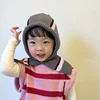 Winter Warm Baby One Piece Scarf Cap 3-6year Kid Ear Protection Knit Hat Korean Stripe Children Balaclava Headgear Hooded Beanie 5