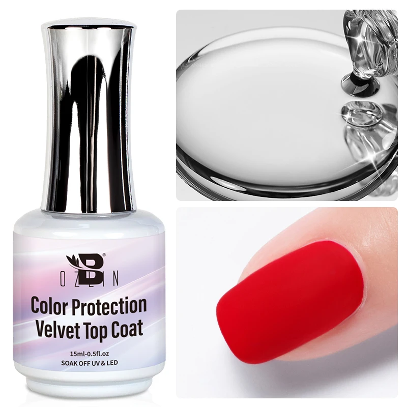 BOZLIN Color Protection Velvet Matte Top Coat 15ML UV Gel Soak Off  Semi-Permanent Varnish Clear Matte Top Base Coat Nail Art 3