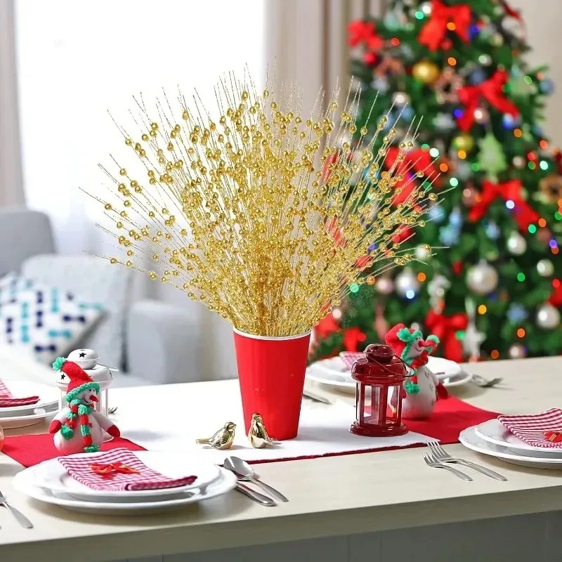 FQQWEE Lot De 3 Pics De Baies De Noël à Paillettes Dorées De 83 Cm