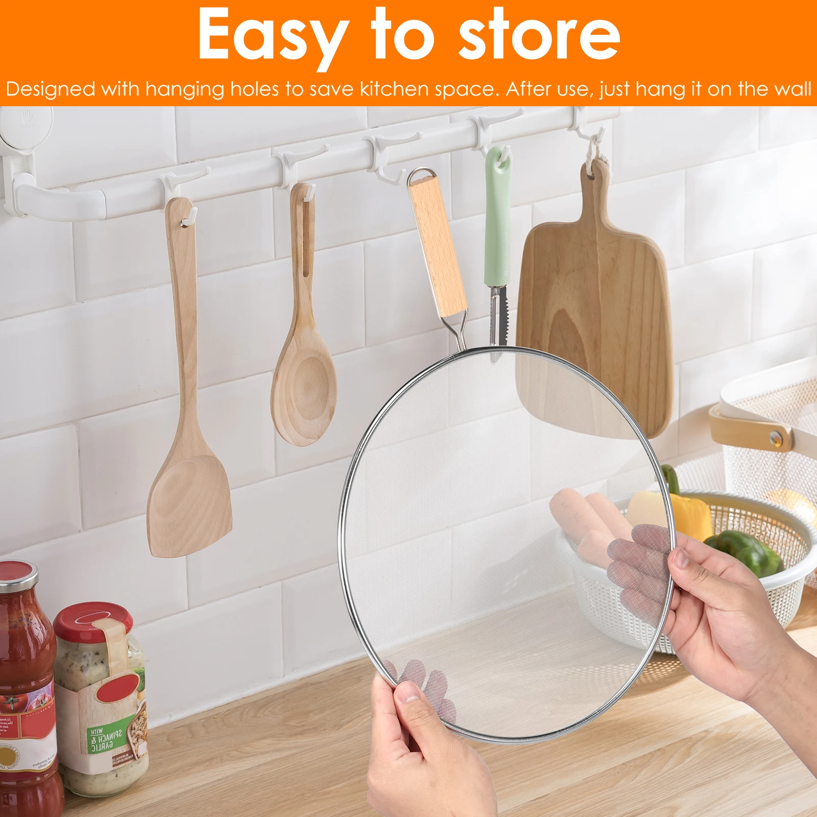 Frying Pan Splatter Screen Stainless Steel Splatter Guard with Handle Fine Mesh Oil Splatter Guard for Cooking Kitchen Supplies