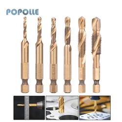 Mèches à tige hexagonale revêtues de titane M35HSS, mèches à tige hexagonale revêtues de titane HSS, robinet en spirale M3 M10 une pièce embouts de vis métriques 6 pièces 