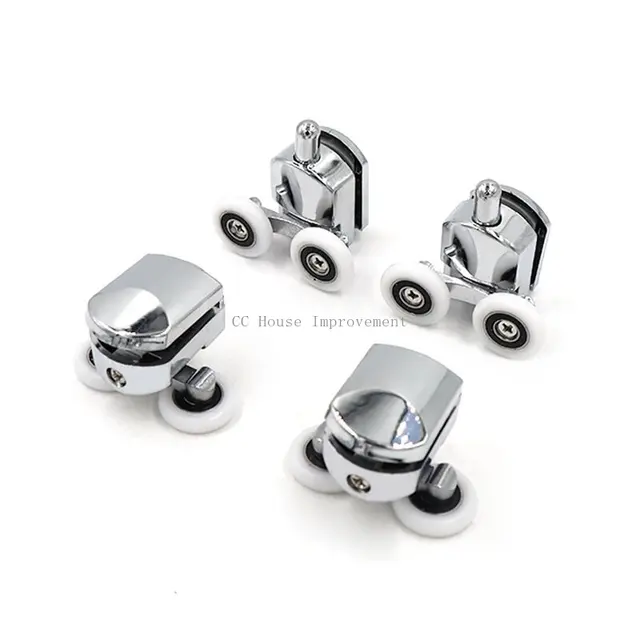 23 มม./25 มม./27 มม.ลูกกลิ้งประตูสังกะสีอัลลอยด์คู่ล้อเลื่อนประตูห้องอาบน้ําลูกกลิ้งแบริ่งล้อนักวิ่งเปลี่ยน 4