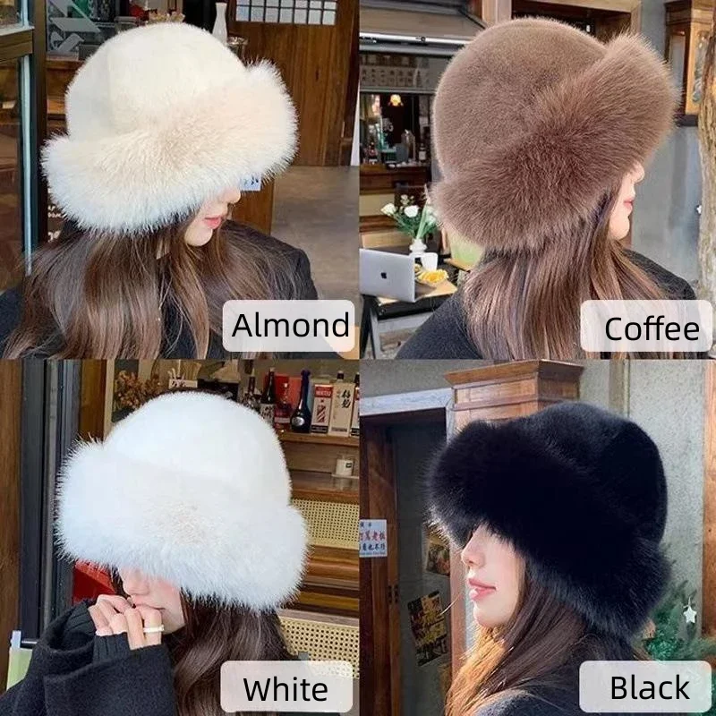 Autumn Winter Women's Fashion Fur Hat Mongolian Hat Brimless Plush Fluffy Skiing Riding Warm Caps Fur Hat Winter Hat