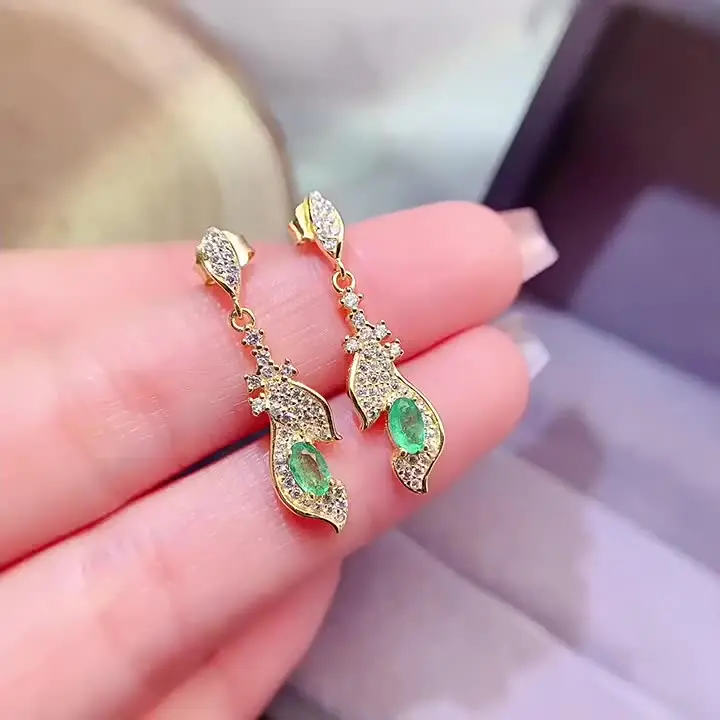 Серьги-капли из настоящего драгоценного камня натуральный колумбийский изумруд