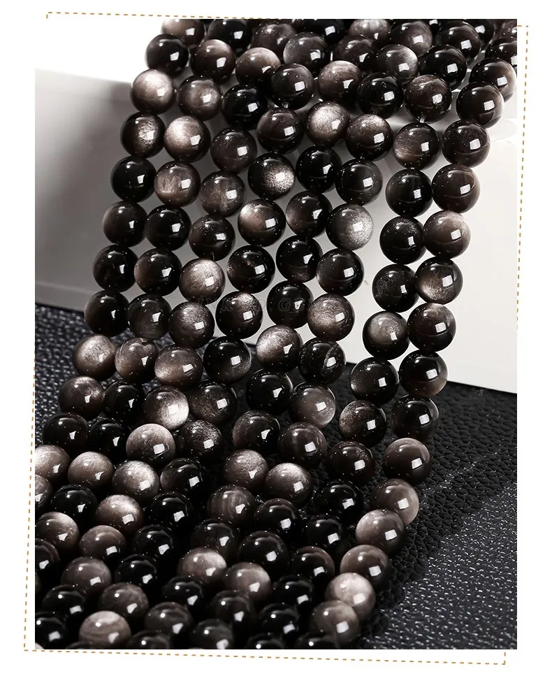 7A Quality Natural Stone Silver Irisation Obsidian Bead Round Loose Spacer For Jewelry Making Diy Necklace Bracelet Accessory