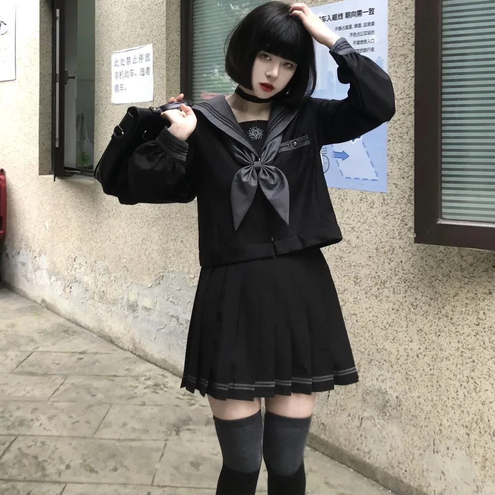 Japanse En Koreaanse Matrozenuniformen Orthodoxe Jk Uniformen Dark Bad Girl Middlekleding Herfst-En Winterschooloutfits Vrouwen