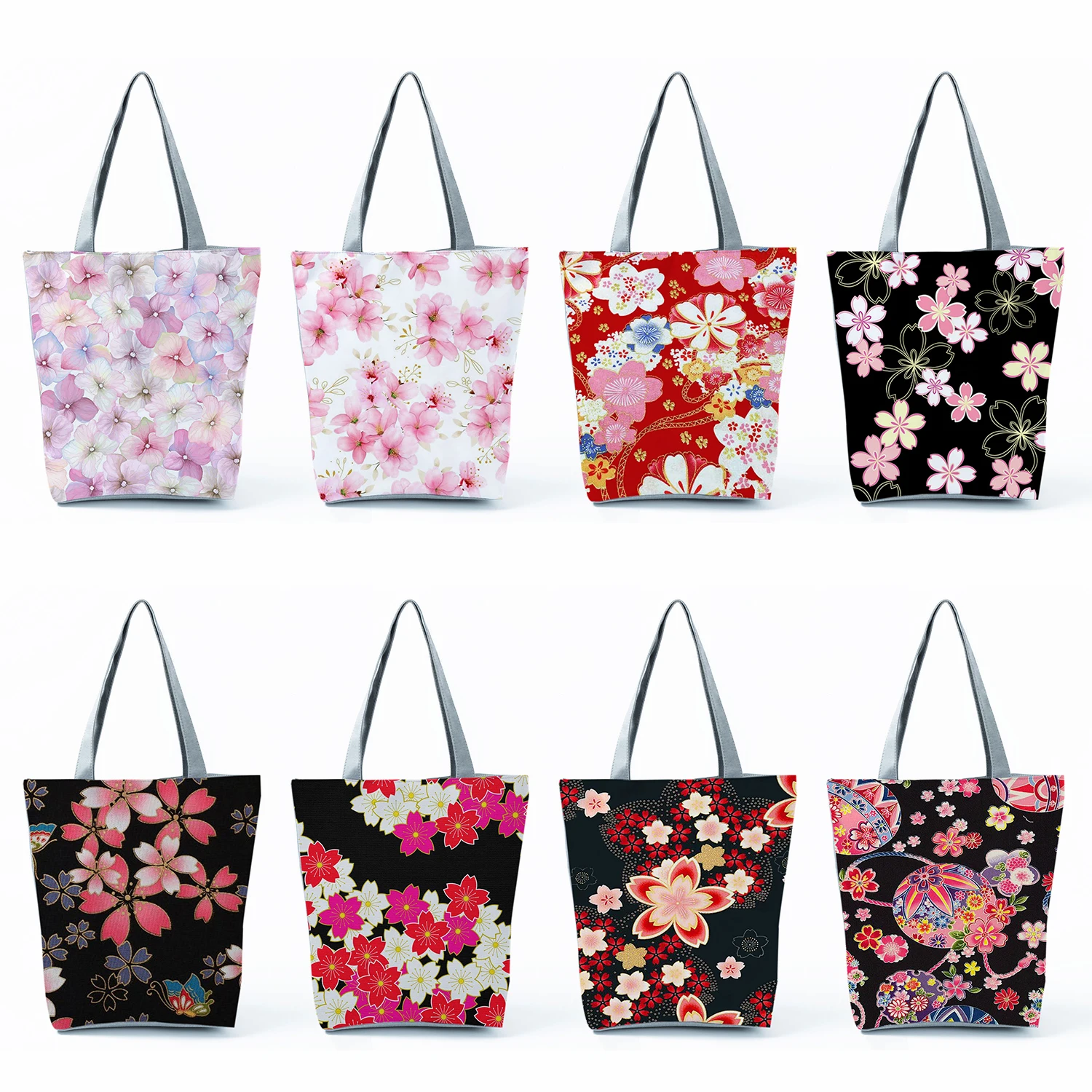 

Travel Beach Bags Japan Style Design High Capacity Women Tote Bags Shopping Bags Sakura Print Handbags Daily Plant Floral Casual