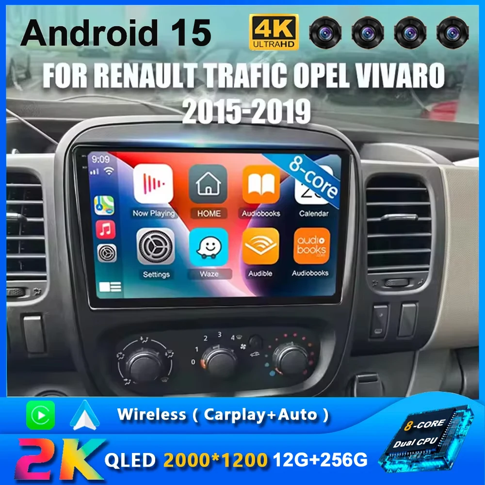 9 "Android 15 Carplay Radio estéreo de coche para Renault Trafic 3 2014 -2021 para Opel Vivaro B 2014-2018 reproductor Multimedia de navegación 1