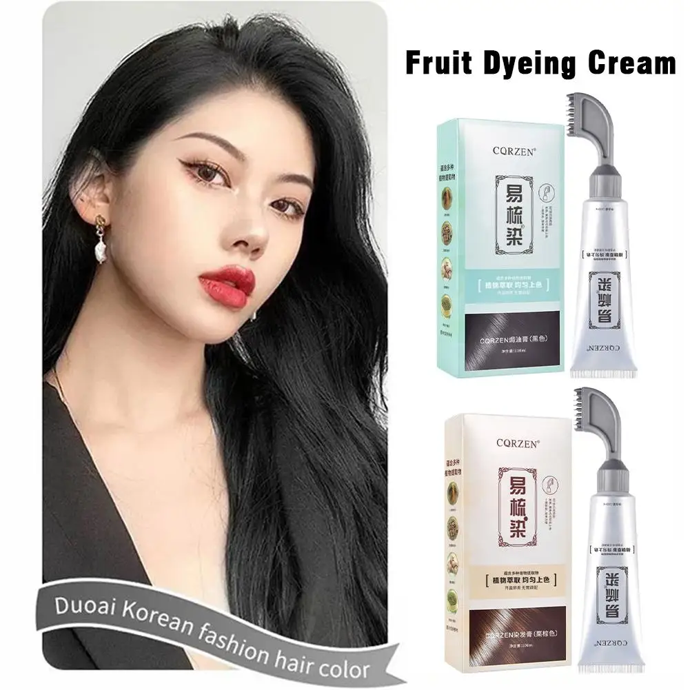 

100ml Natural Plant Hair Dye Cream Hair Dye Shampoo With Comb For Women Men Gray Hair Coverage Instant Black Fruit Dyeing C I6B8