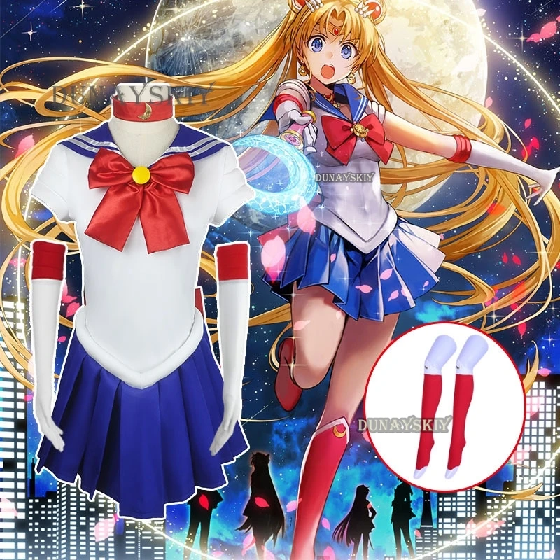 

Adults Kids Cosplay Anime Costume Wig Tsukino Usagi Meiou Setsuna Chibiusa Dress Halloween Suit Wig Party Clothing