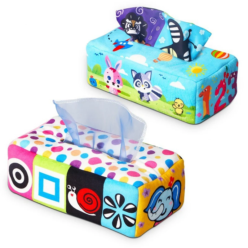 

Sensory Pull Along Toddler Infant Baby Tissue Box For Kids STEM Manipulative Preschool Learning Tissue Box Toy