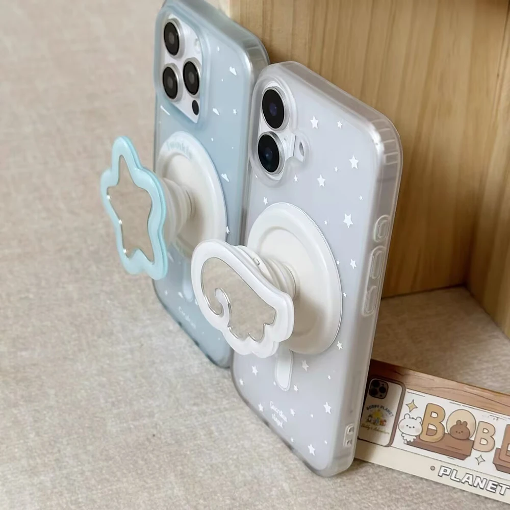Magnetic Angel Wings Mirror Phone Case with Stand and Holder - Soft, Lovely Design