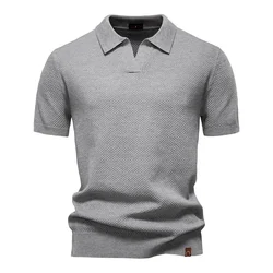 Men's Summer Breathable Short Sleeve Solid Color Polo Shirt - Lightweight and Stretchy Casual Wear - EUR S 55-65kg (PSD8025-Lgray)