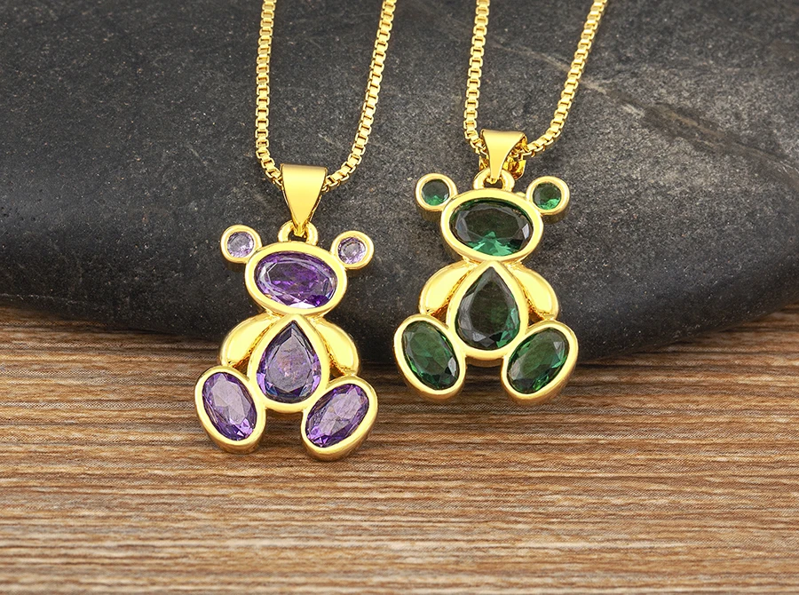 AIBEF Cute Bear 6 Colors Crystal Pendant Women Necklace Fashion Korean Jewelry Exquisite Girl Birthday Party Children's Day Gift