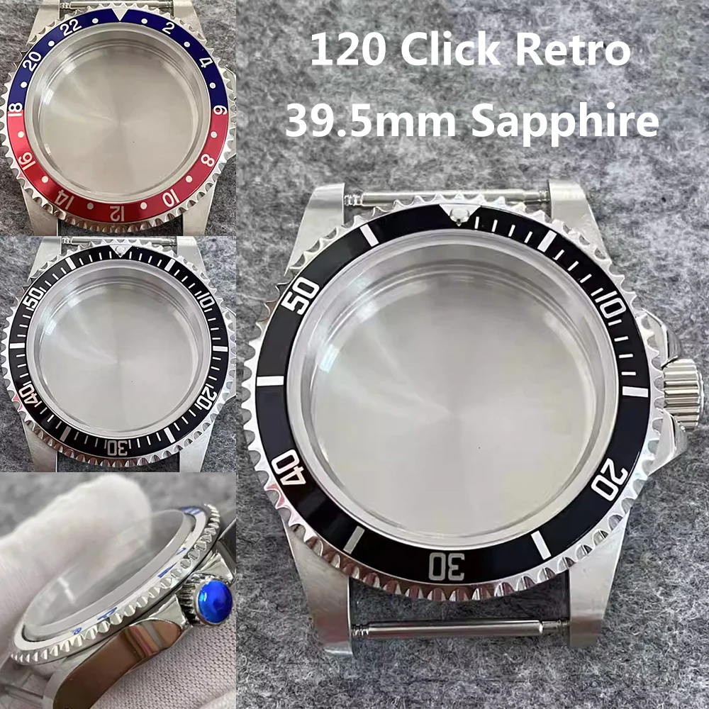 120 Click Unidirectional Bezel Retro Watch Case 39.5mm, Stainless Steel Sapphire Glass Watch