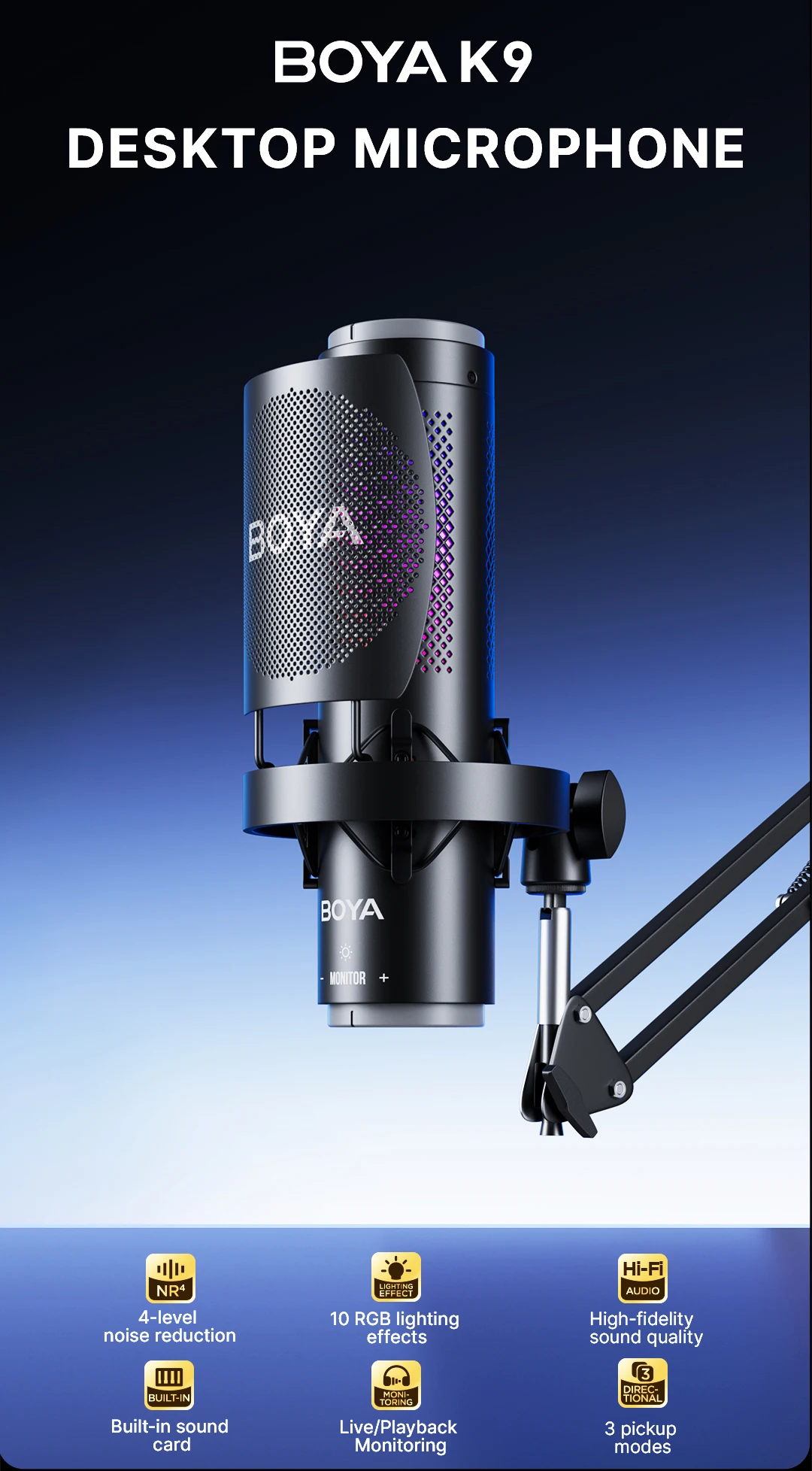 Boya K9 Vibrant Lighting Condenser Microphone in Bangladesh