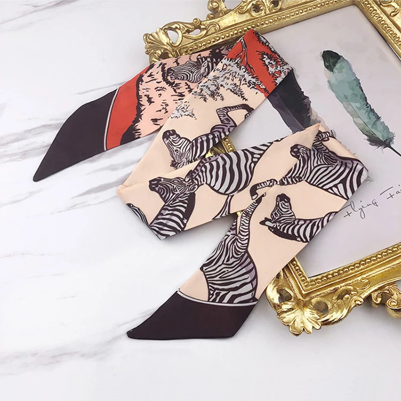Damenmode Twill Ribbon Seidenschal Vielseitig Zebra Damen Dekorativer kleiner Seidenschal Bundle Taschengriff Haarbandgriff – Detail 18