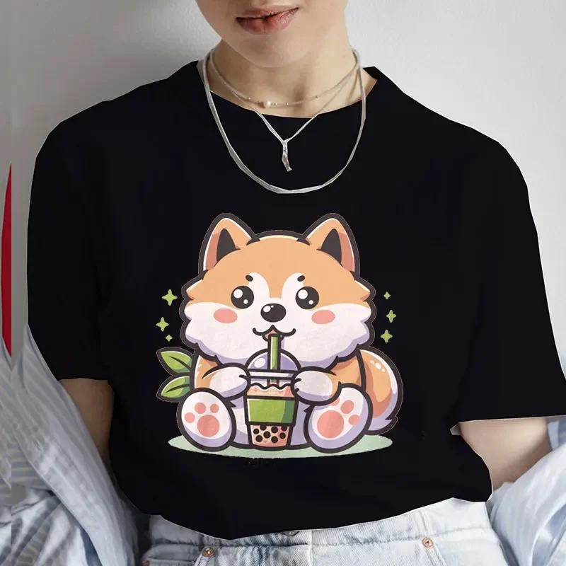 thumbnail image 1 of Camiseta informal Kawaii Boba con estampado de té de la leche para mujer, camiseta de dibujos animados de té de burbujas, ropa para mujer, camisetas de Anime de gato bonito, Tops, 1 of 5
