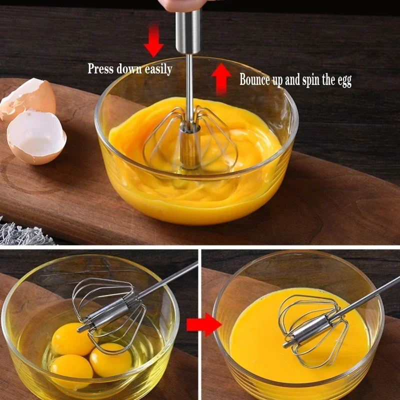 Hand Pressure Semi Automatic Mixer Whisk Egg Beater Stainless Steel Kitchen Accessories Tools Self Turning Cream Utensils Whisk