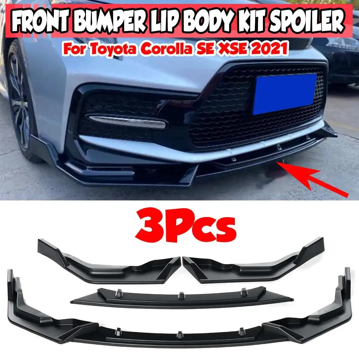 

3pcs Car Front Bumper Splitter Lip Diffuser Spoiler Cover Trim Fins Protection Guard For Toyota Corolla SE XSE 2021 Body Kit