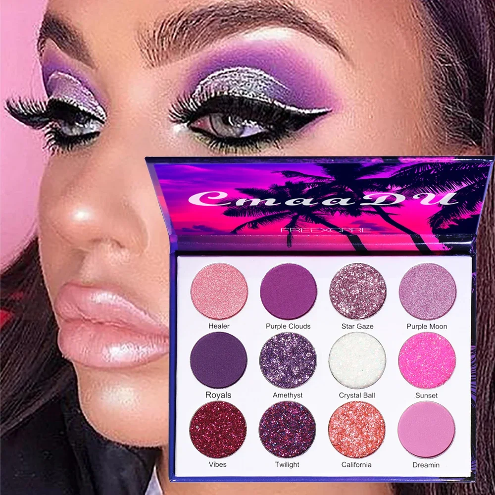12 Colors Neon Pigments Matte Eyeshadow Palette Christmas Glitter Shiny Eyeshadow Makeup Purple Eye Shadow eye shadow eye shadow plate