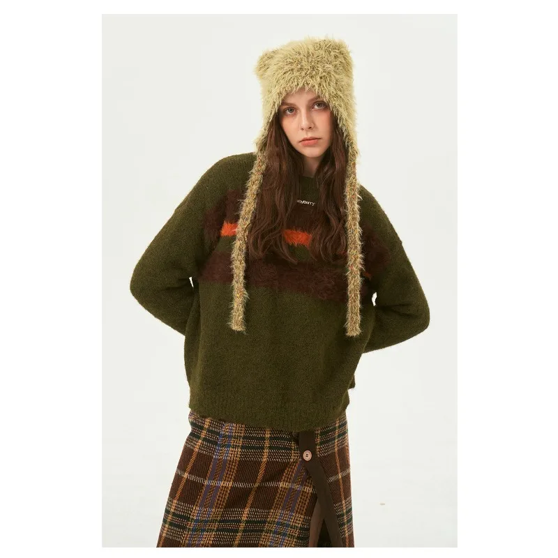 

Original Design Dopamine Color Dotted Strap Woolen Hat Women's Winter Warmth Pullover Cute Cold Hat Little Bear Hat