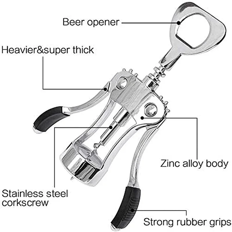 Elegant Zinc Alloy Wine and Beer Bottle Opener with Corkscrew Functionality