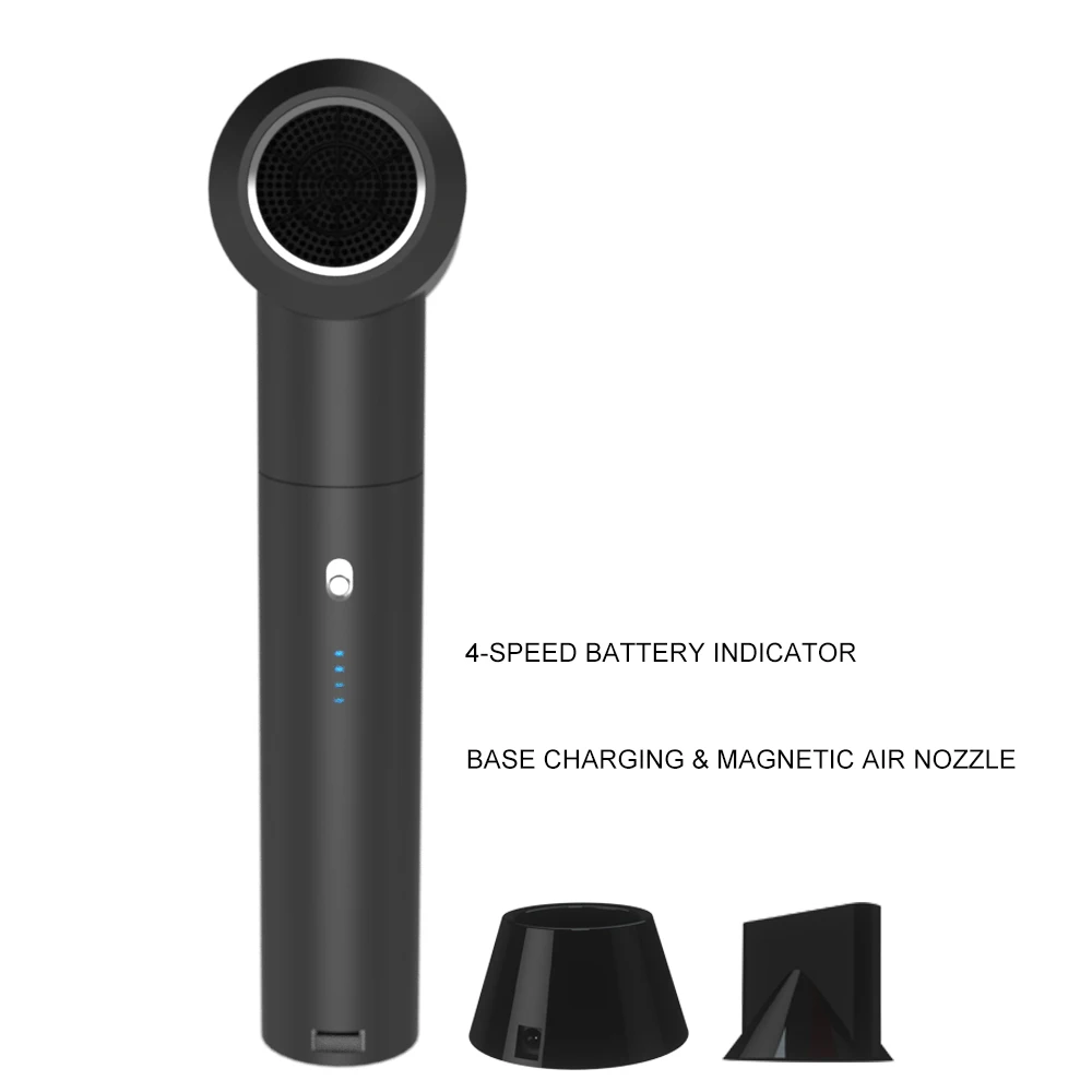 Cordless Hair Dryer Hot Wind and Natural Air Adjustment Rechargeable LED Battery Display Pet Students Baby Office Worker Use