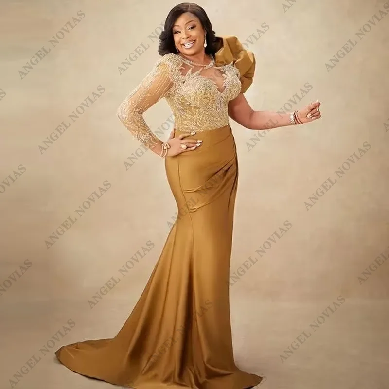 Gold Mermaid Mother Of Bride Dresses Lace Beaded Evening Prom Formal Party Birthday Celebrity Mother Of Groom Gown mother bride dresses women party dresses