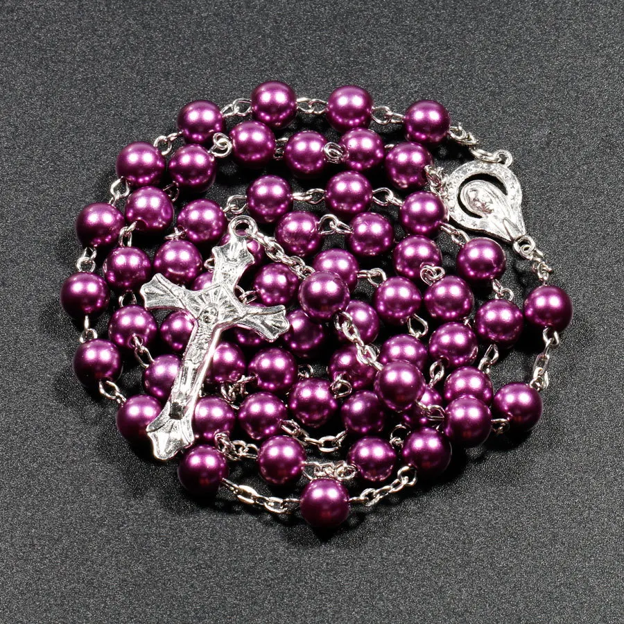 Collana con rosario religioso per donna Vergine Maria Gesù Ciondolo croce Perline lunghe Catena Accessori per gioielli di moda cristiana femminile  36