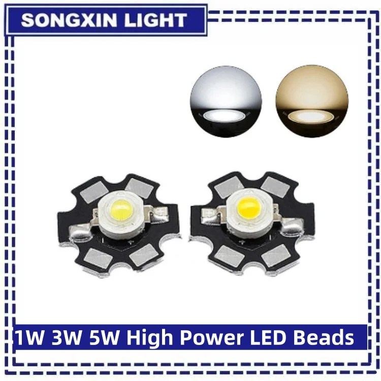 Perles LED haute puissance 1W 3W 5W, spectre complet, blanc pur/chaud avec étoile noire de 20mm, dissipateur thermique PCB, substrat en aluminium, lumières DIY
