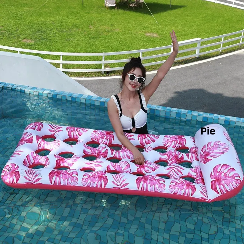 Inflatable Leaf Print Outdoor Swimming Ring Adult Floating Bed Inflatable Leaf Floating Dock for Sports And Entertainment