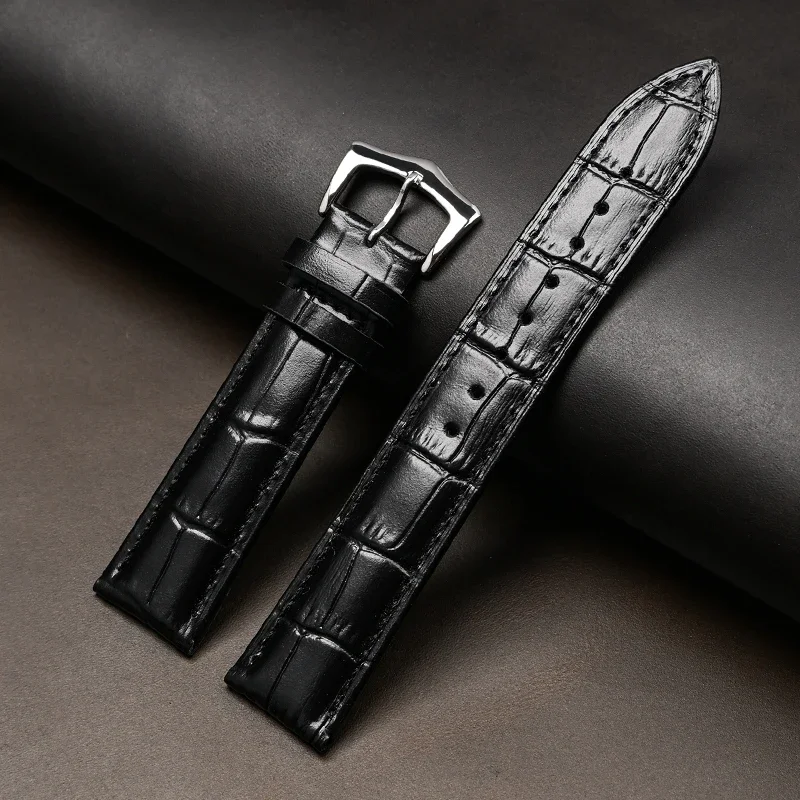 Premium Calfskin Leather Watch Strap with Steel Pin Buckle