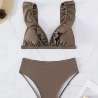 Solid Ruffle-Trimmed Bikini Set Women's Beach & Hot Spring Swimsuit Sexy Women Two-Piece Bikini Swimwear