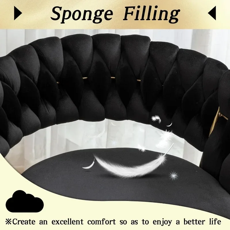 Modern Bar Stools Set of 2, Velvet Counter Stools, Bar Chairs with 29 Inches Height Comfy Seat, Handmade Woven Back Armrest