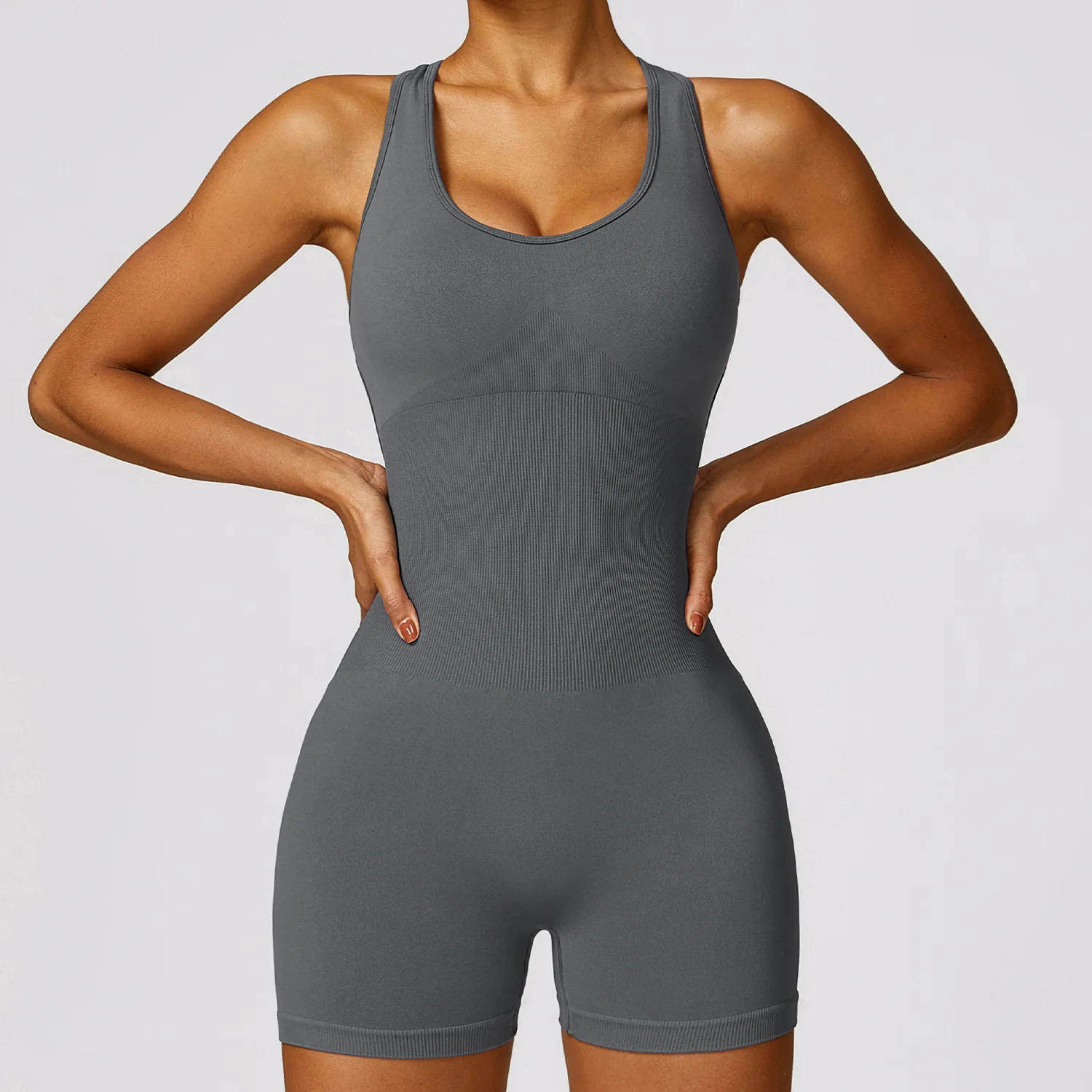 Seamless Yoga Romper Sexy Hollow Backless Scrunch Butt Sport Jumpsuit Short Woman One Piece Gym Outfit Zipper Fitness Overalls