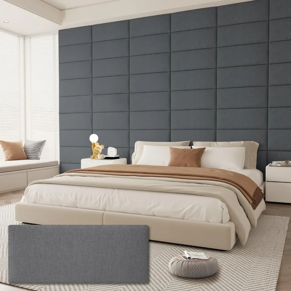 Queen Headboard,Wall Mounted Peel and Stick,for Queen Size Bed, Floating Bedroom Tall Soundproof Wall Panels (9 Panels, 10"x24")