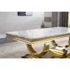 Marble Top Coffee Table, Rectangular Living Room Table Marble Cocktail Table Mirrored Stainless Steel U-Base, Sofa Coffee Table 2